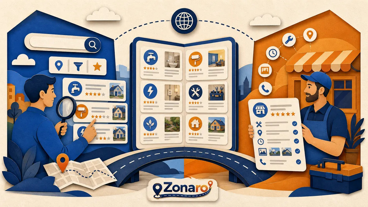 Client care compară firme și companie care își completează profilul online