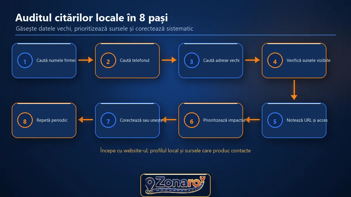 Diagramă cu auditul citărilor locale în opt pași