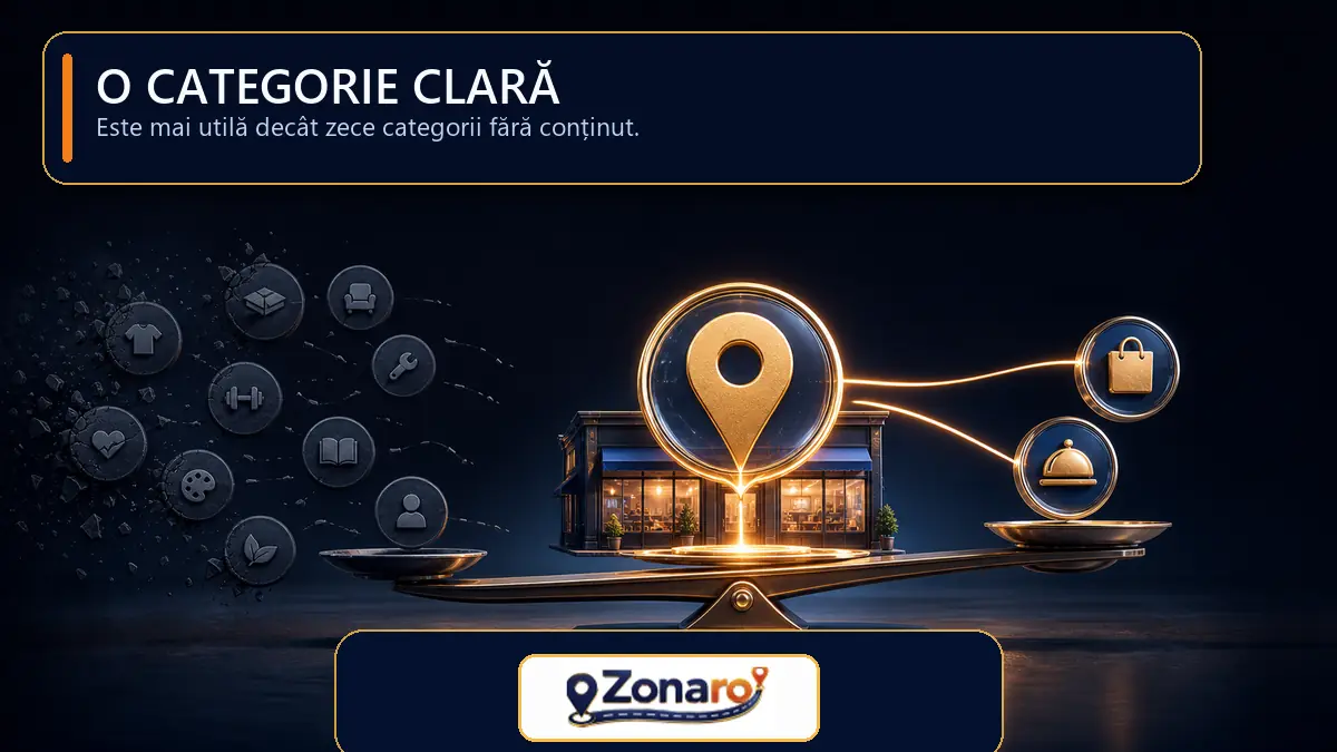 O categorie principală clară și două categorii secundare susținute, comparate cu categorii irelevante