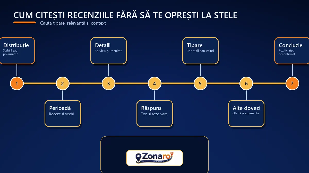 Diagramă în șapte pași pentru interpretarea recenziilor unei firme dincolo de media de stele
