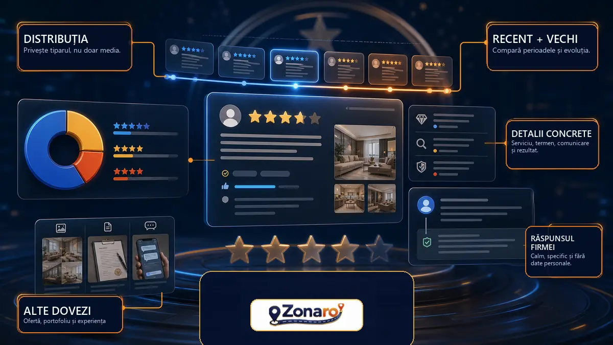 Analiza explicativă a recenziilor după distribuție, perioadă, detalii, răspunsul firmei și alte dovezi