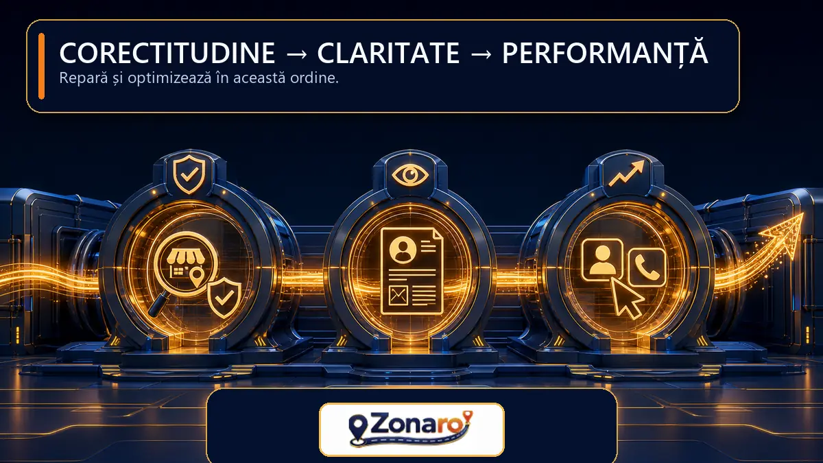 Ordinea corectă de optimizare a profilului firmei: corectitudine, claritate și performanță
