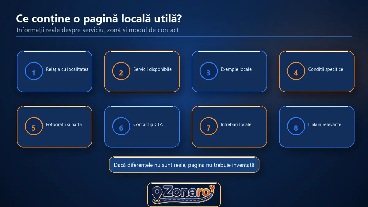 Diagramă cu cele opt componente ale unei pagini locale utile