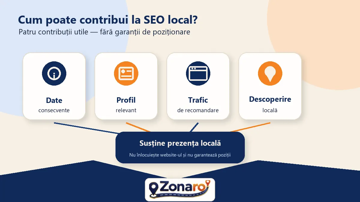 Diagramă cu cele patru contribuții posibile ale unui director la SEO local