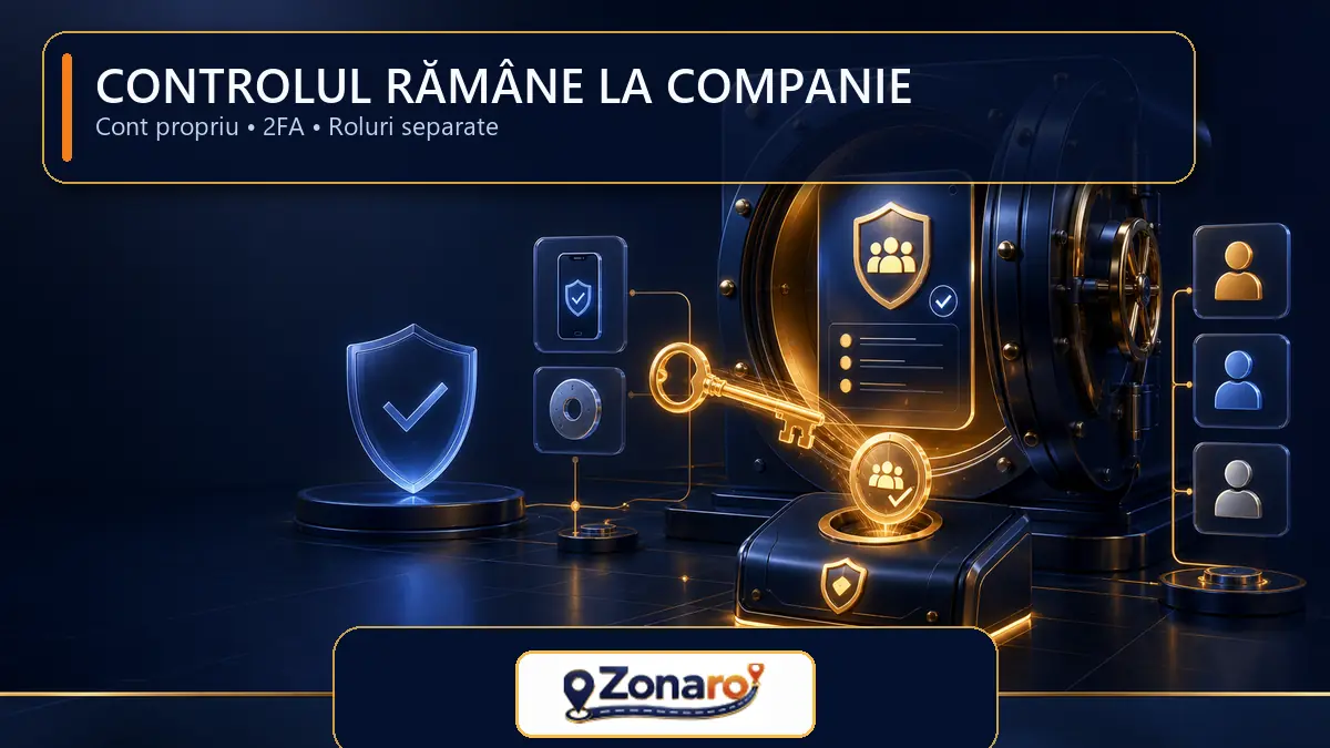 Profil de firmă protejat într-un seif digital, cu proprietatea și accesul păstrate de companie